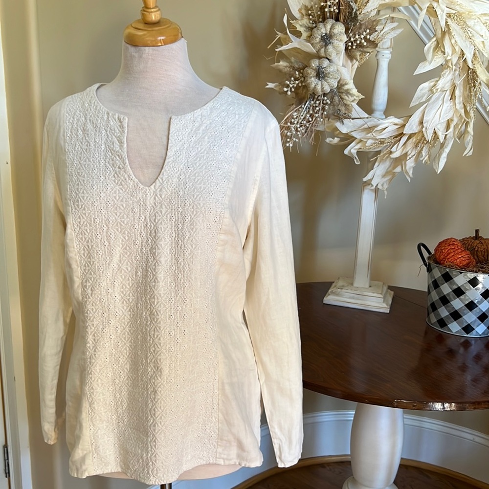 J. Jill 100% linen cream top size medium🍁